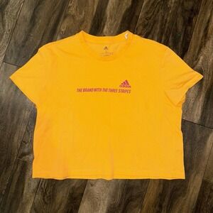 Adidas Women's Cropped Yellow Graphic Print T-Shirt Size L